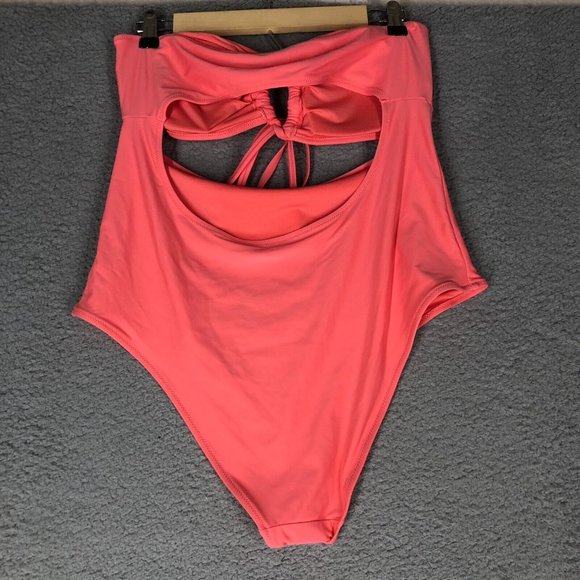 NEW Aerie Women's XL One Piece Bikini Swim Strapless Cut-Out Padded Coral Pink - Picture 2 of 12